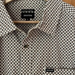 Short Sleeve Button Down by Brixton - Blue Brown Charter Print Shirt Men’s Large